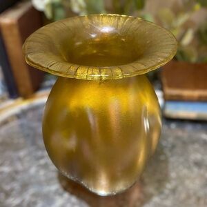 Antique Loetz c1900 Iridescent Amber Gold Art Glass Vase Art Nouveau